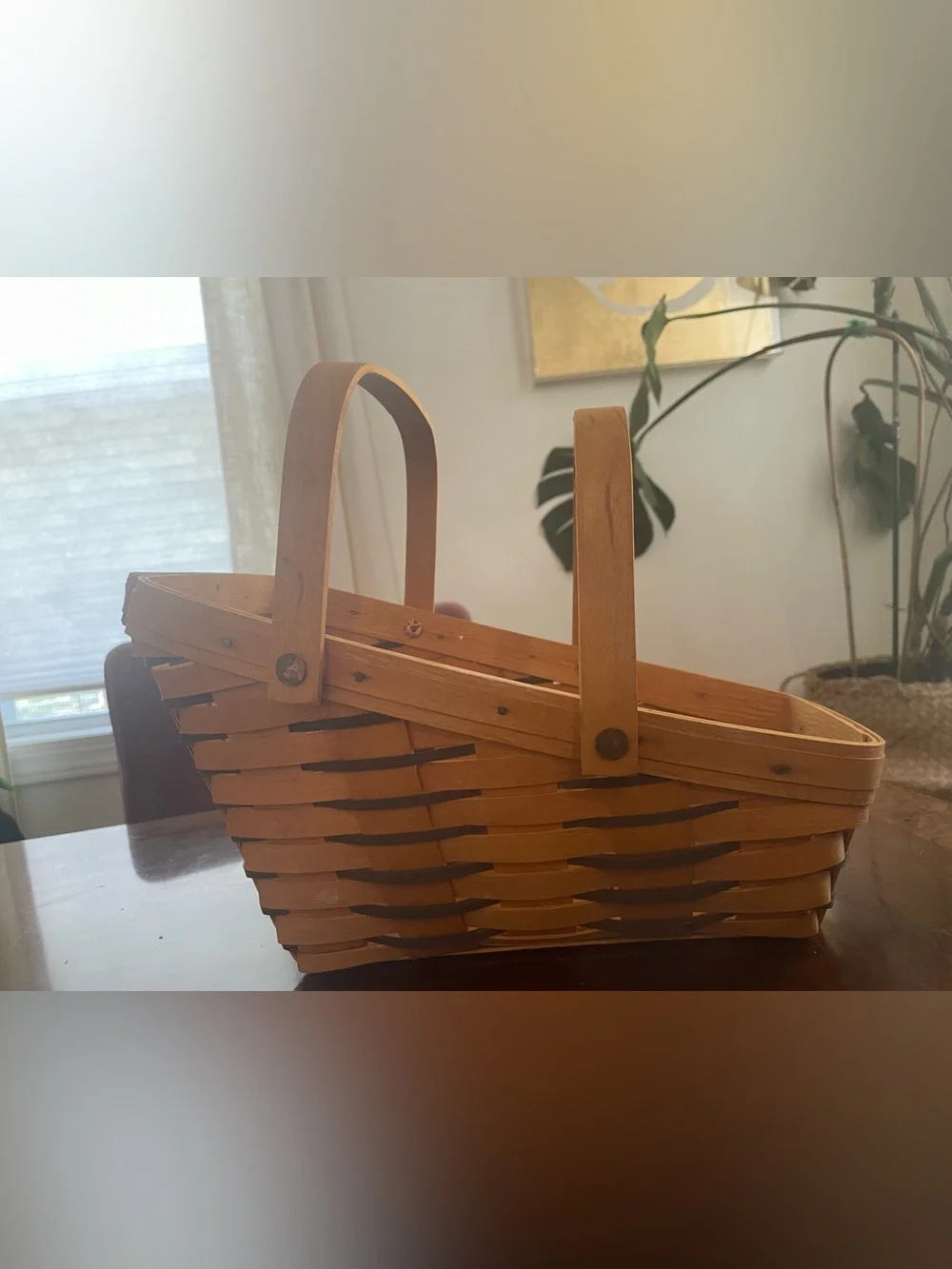Longaberger Handwoven Basket in Natural Tan and Sage